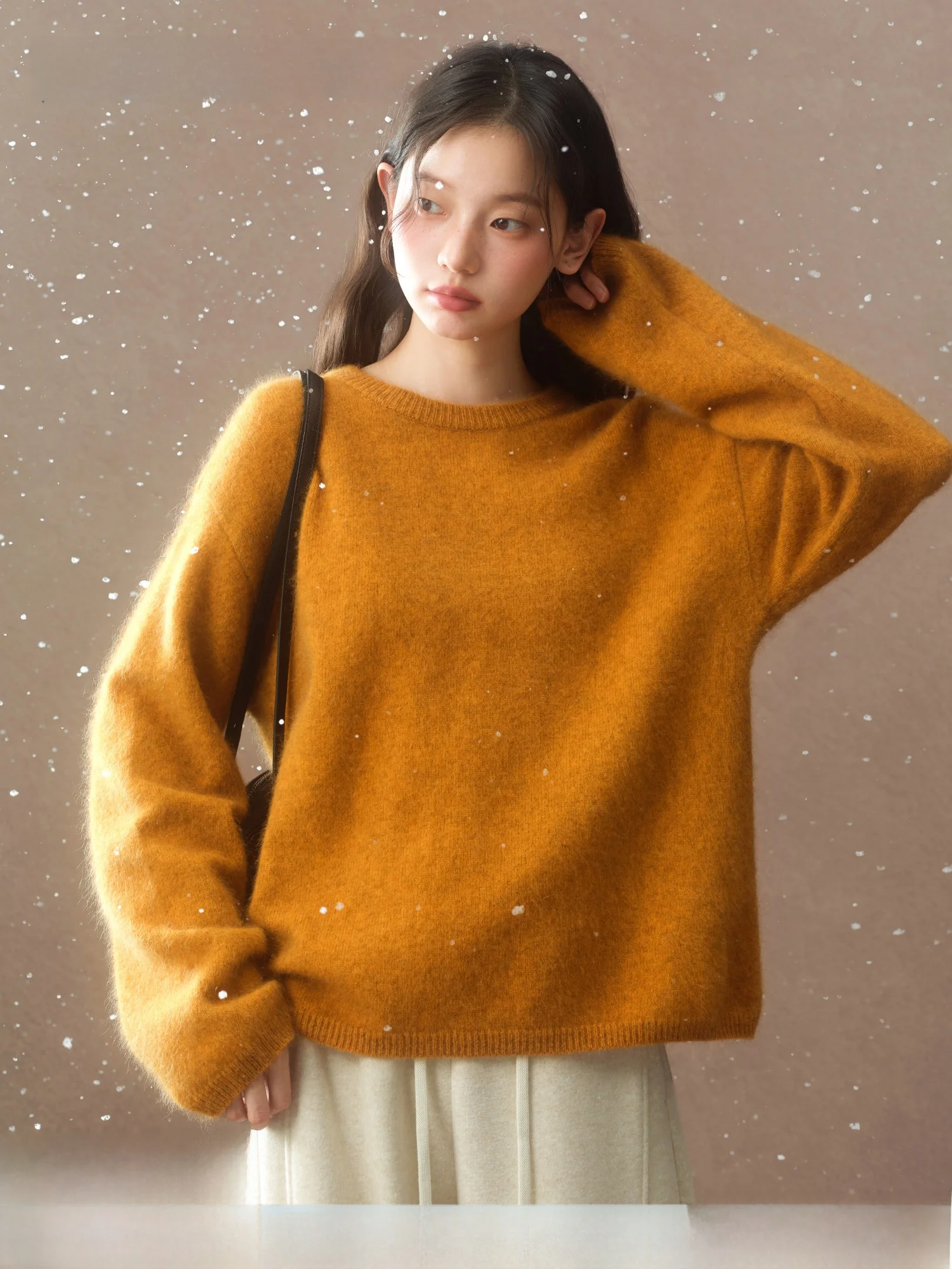 

Женский вязаный свитер Babymoon с круглым вырезом, мягкий, свободного кроя, повседневный, из смесовой шерсти, с длинными рукавами, удобный для ежедневной носки