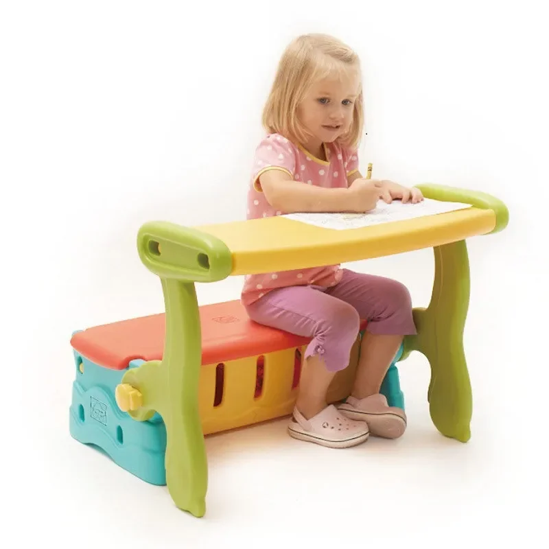 Multi functional folding children's study desk and chair, baby early education reading plastic toys