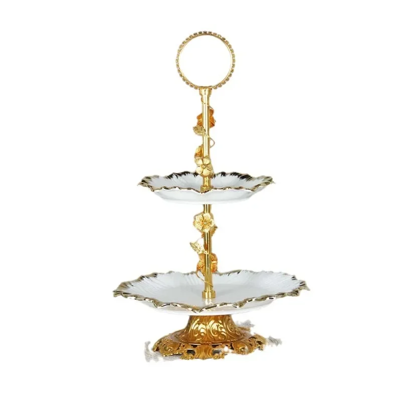 Gold multi-layer ceramic dried fruit box, dim sum plate, fruit plate, three-layer string plate, afternoon tea, dessert table, ca