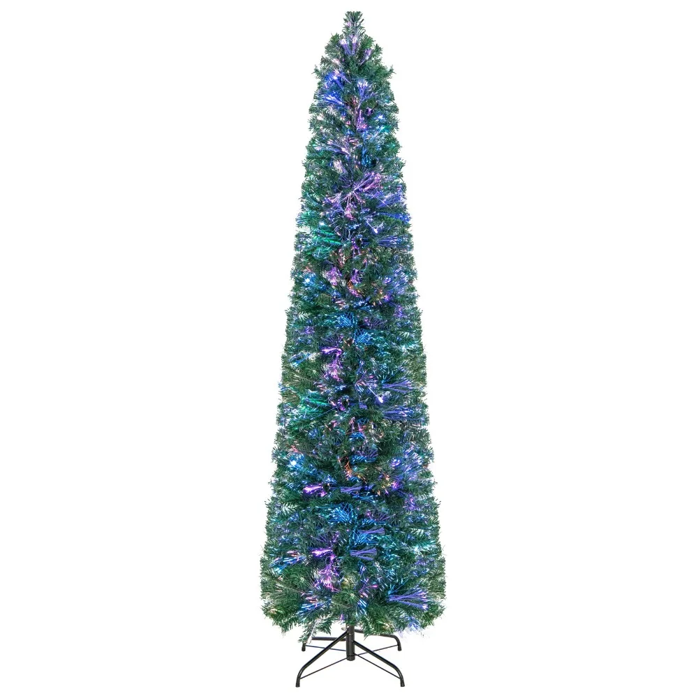

7 FT Pre-Lit Artificial Xmas Tree w/Colorful Fiber Optics & 697 PVC Branch Tips