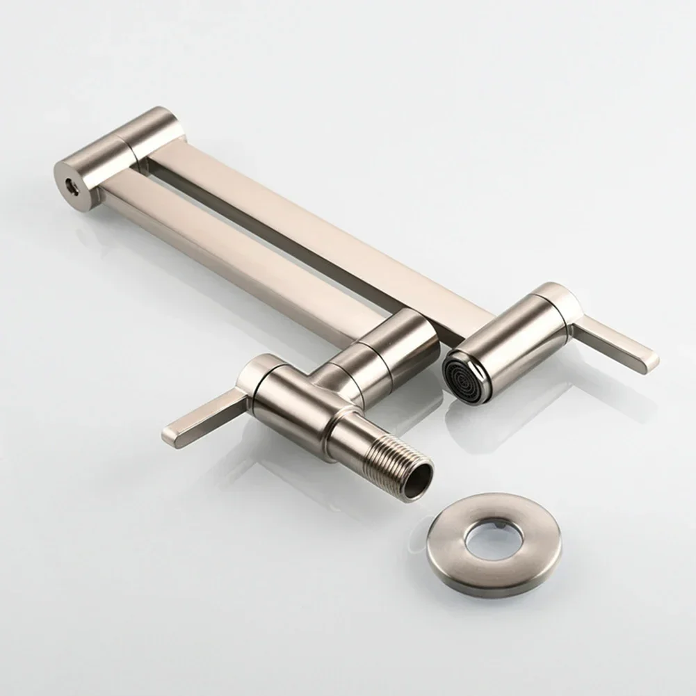 Splash Proof Modern Basin Sink Wall Mount Tap Brass Kitchen Faucet Easy Install Spout Folding Arm Bathroom Double Switch