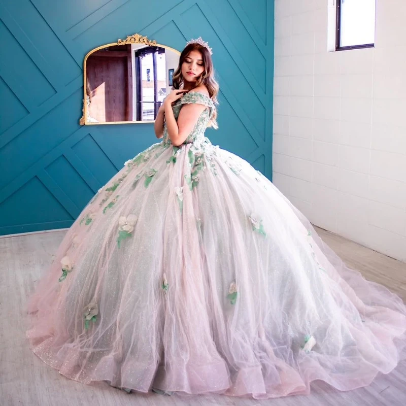 Customized Sexy V Neck Quinceanera Dress 2023 Off Shoulder Appliqued Flower Party Ball Gown Vestidos Para XV Anos YQD333