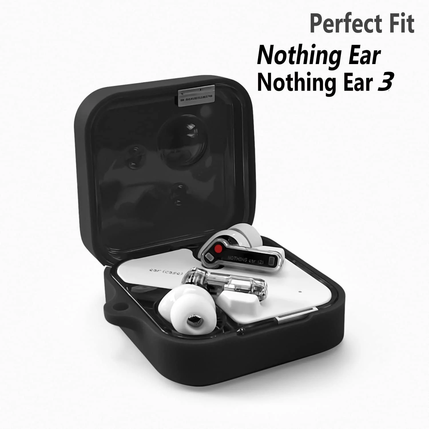 ワイヤレスヘッドセット用の透明ケース,シリコン保護カバー,カラビナ付き,新しいイヤホン,3インチ,2024