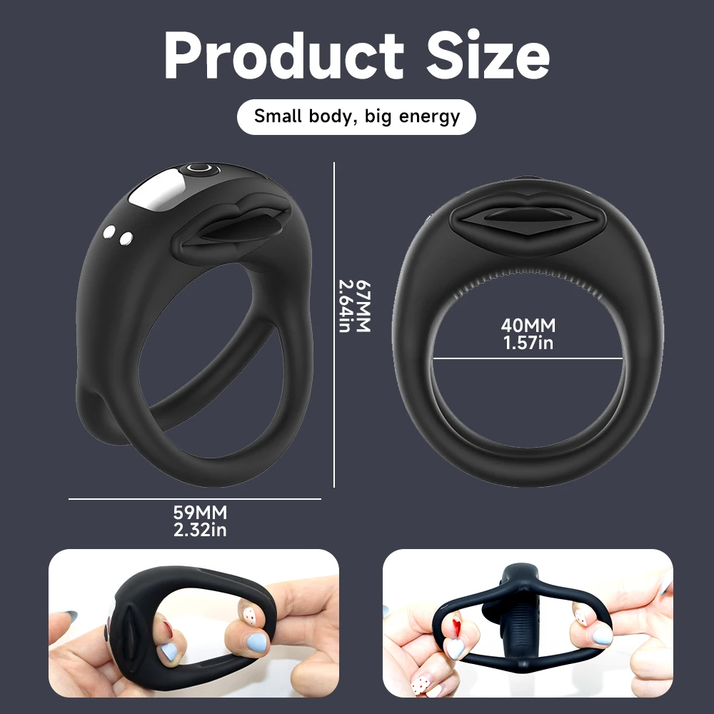 Tongue Design Vibrating Cock Ring 10 Modes Rechargeable Penis Ring G-spot Clitoral Stimulator for Male Couple Sex Toys for Man