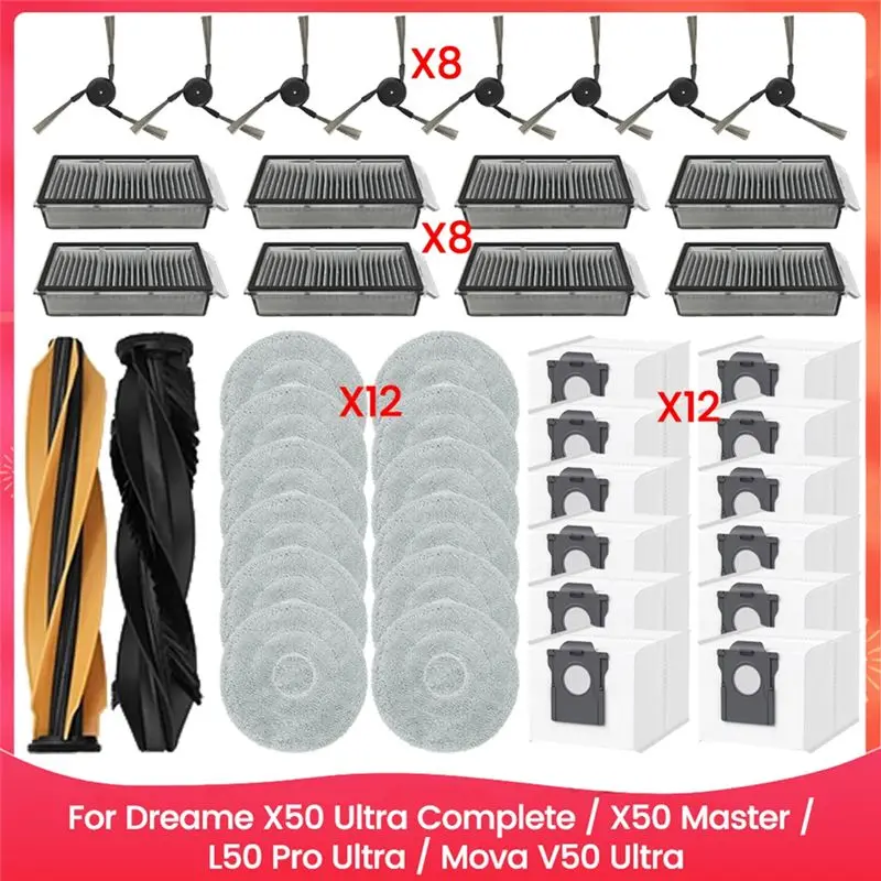

Запчасти для пылесосов ABVI-For Dreame X50 Ultra Complete/X50 Master/L50 Pro Ultra/Mova V50 Ultra: щетки, фильтры, салфетки для влажной уборки, мешки для сбора пыли.