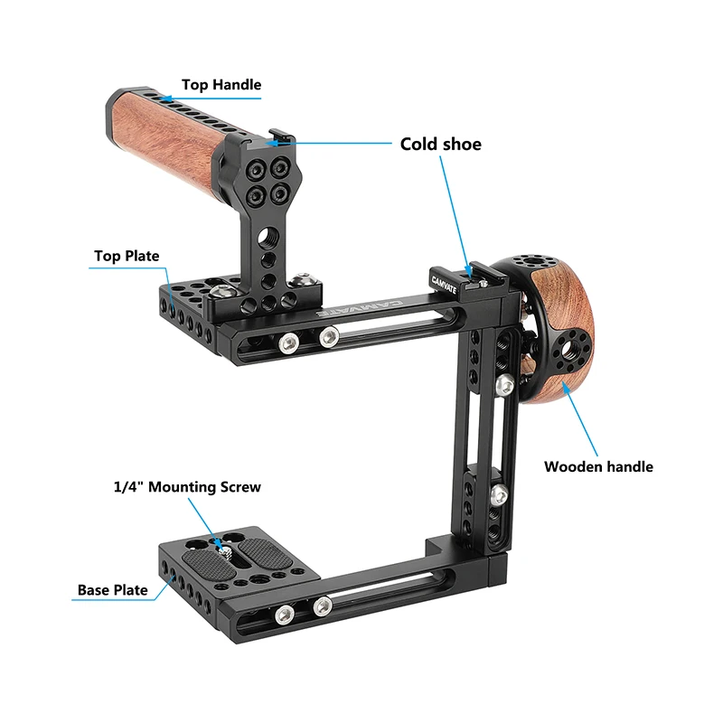 HDRIG  Camera Cage Kit  Dual-Use Adjustable Cage Kit with Top/Side Wooden Handle for   Sony  A7 III/ A7 II