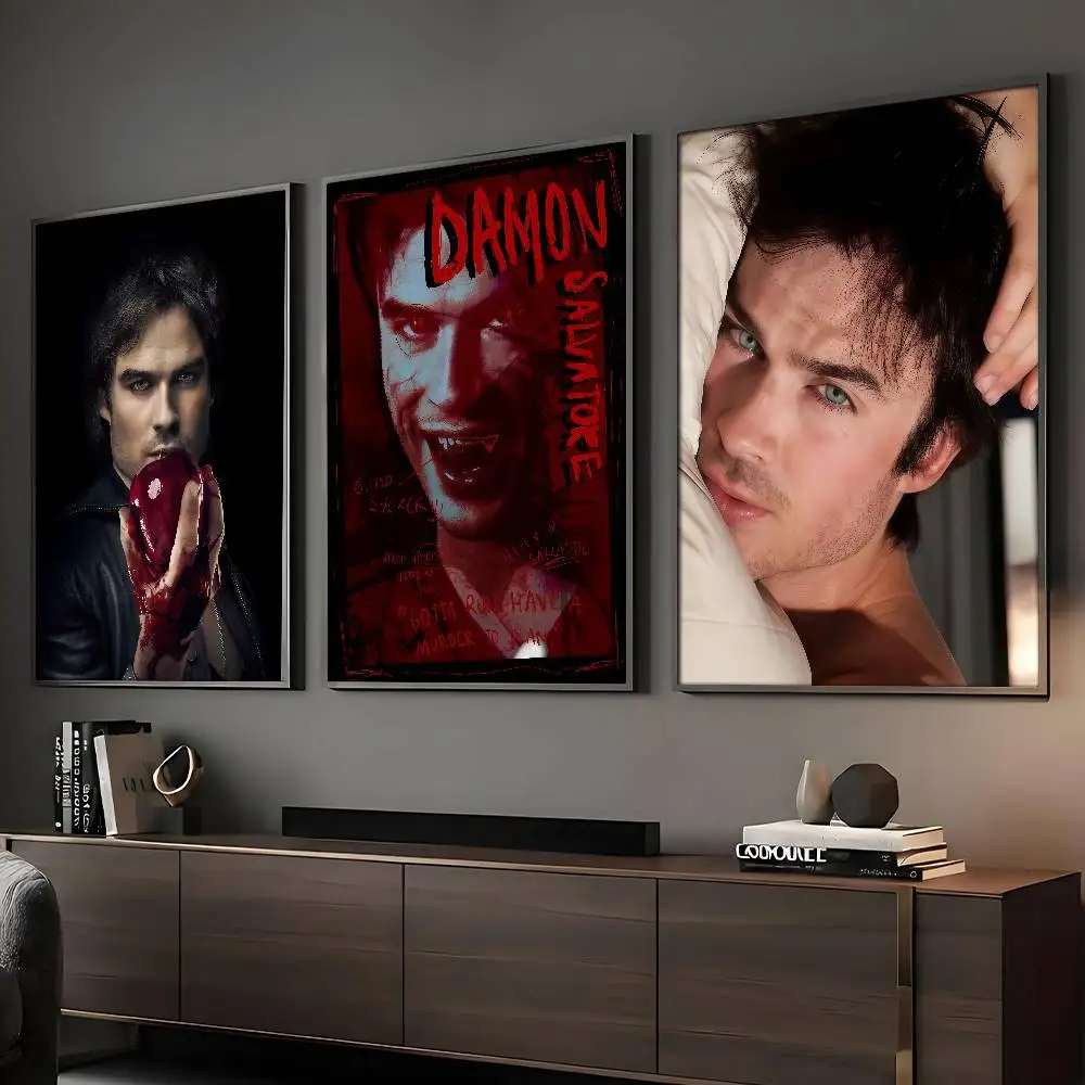 Damon Salvatore The Vampire Diaries Poster Sticky Wall Art Printing Waterproof Home Living Bed Room Bar Aesthetic Decor