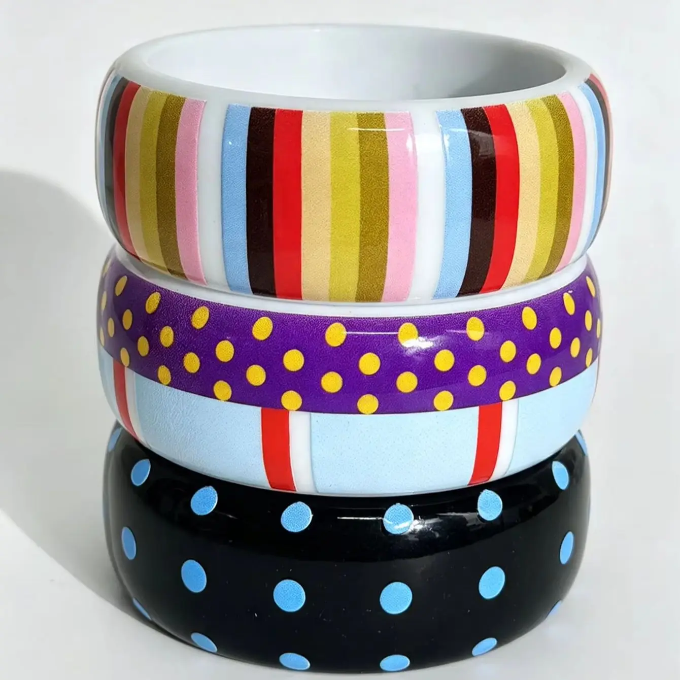 Black Base Light Blue Dot Glossy Bracelet Street Check Music Festival Selfie Trend Multi-layer Stack Matching Women Jewelry