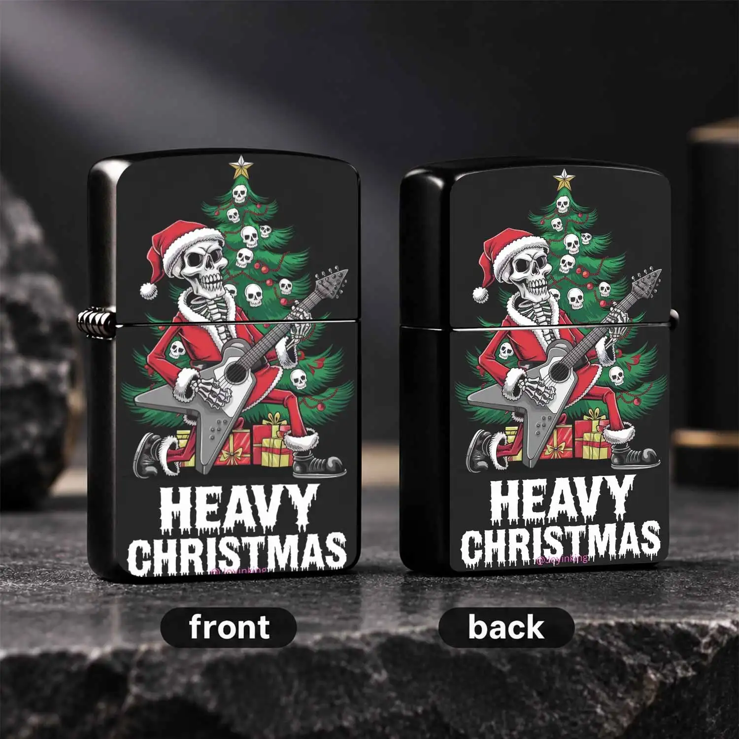 Heavy Christmas Themed Lighter, Cool Skeleton Playing Electric Guitar Design, Punk Heavy Vibe Portable Accessory, Ideal Holiday Gift For Rock Lovers, Friends And Family, Suitable For Daily Carrying, Various Occasions Using, Unique Festive S
