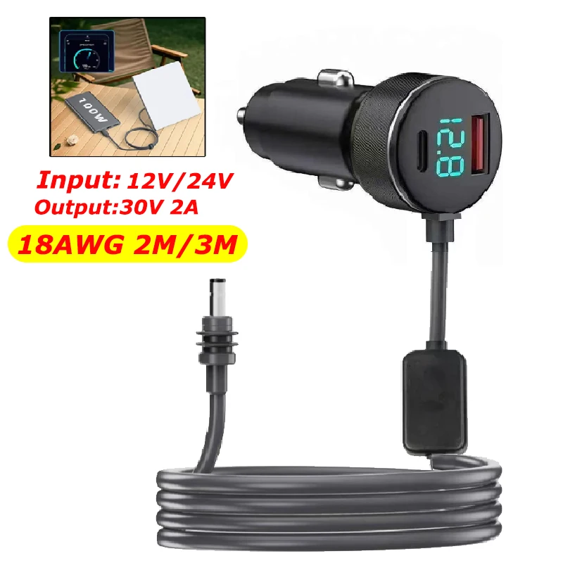 For Starlink Charger USB Type C Cigarrete Lighter Car Charger 12V-24V Vehicles 2M Digital Voltmeter Waterproof Extension Cable