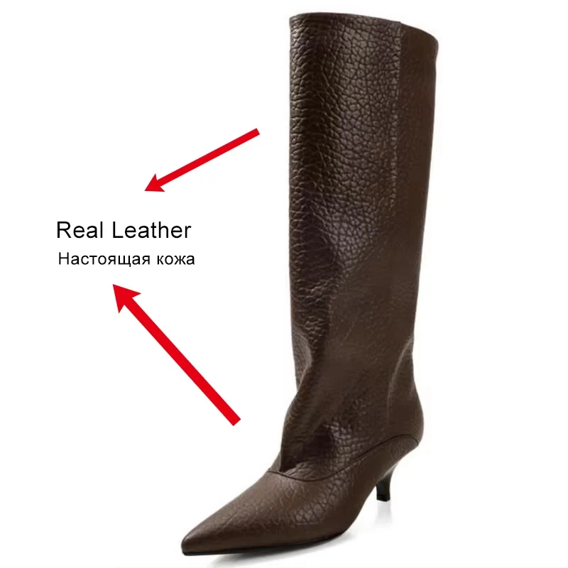 Women's Real Leather Knee Boots - Low Heel Winter Dress Boots