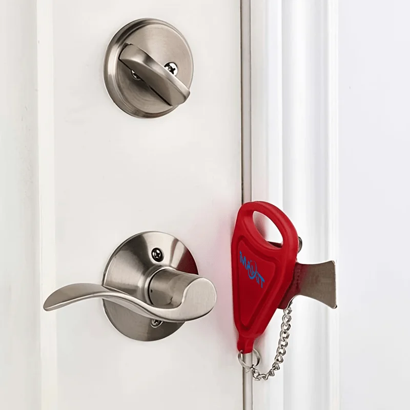 Makit 1pc Portable Anti-Theft Door Lock, sturdy construction with emergency unlock key. Easy to use, works for home,