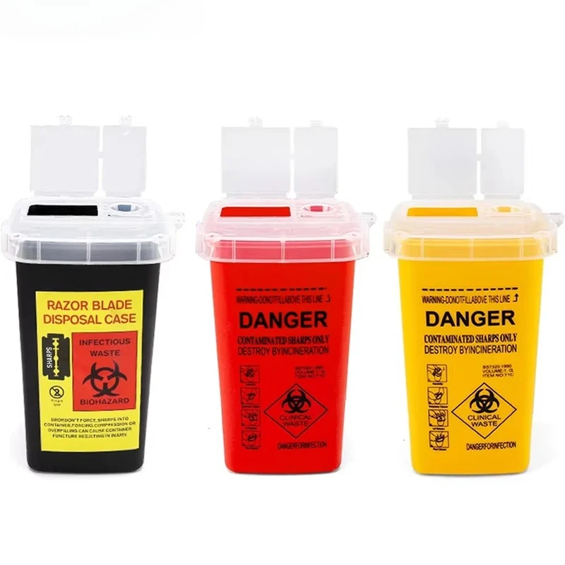 Boîte à déchets en plastique de 1L, conteneur pour fournitures médicales, grande capacité, boîte de collecte jetable, boîte de recyclage pour aiguilles et lames de tatouage