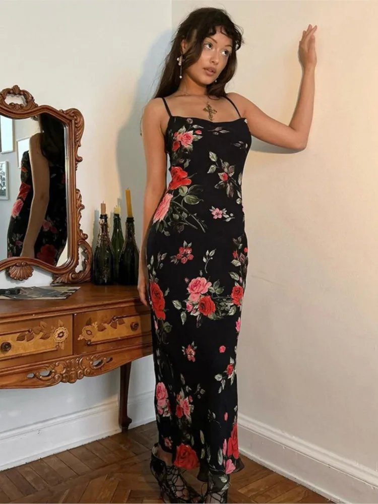 New Bodycon Package Hip Dress Boho Summer Fashion Elegant Vintage Causal Spaghetti Strap Print Beach Party Dresses Robe Femme