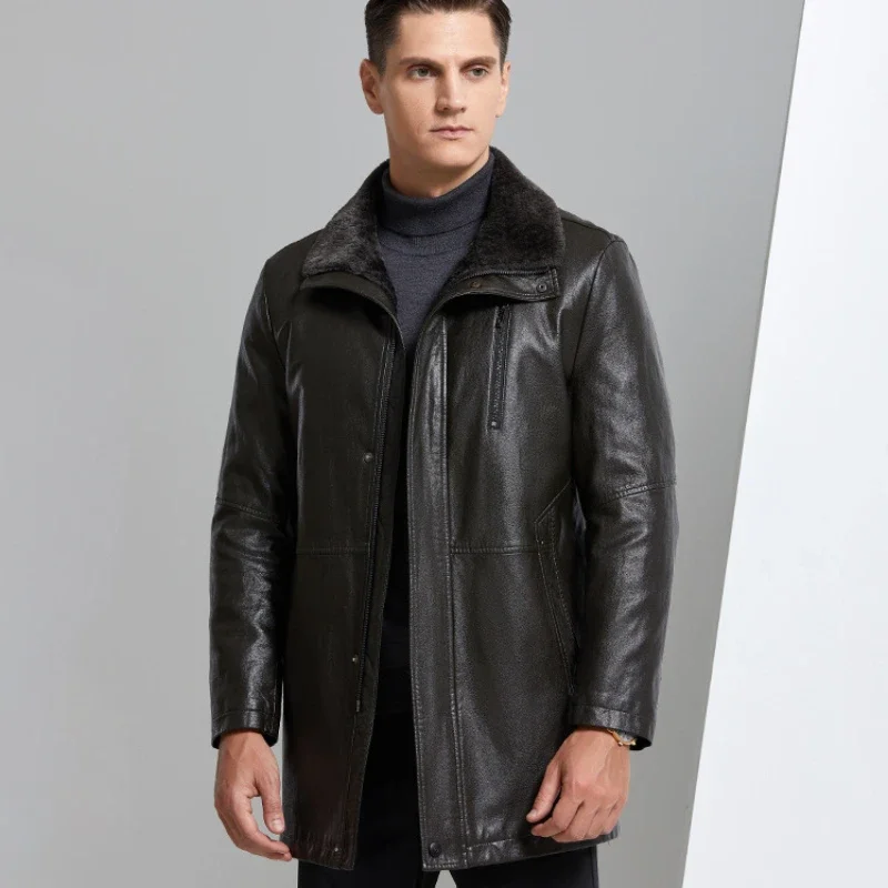 High-end Mid-length Overcoat Lamb Wool Warm Jacket New Men Winter Faux Berber Fleece Leather Clothing Leisure Loose Outwear