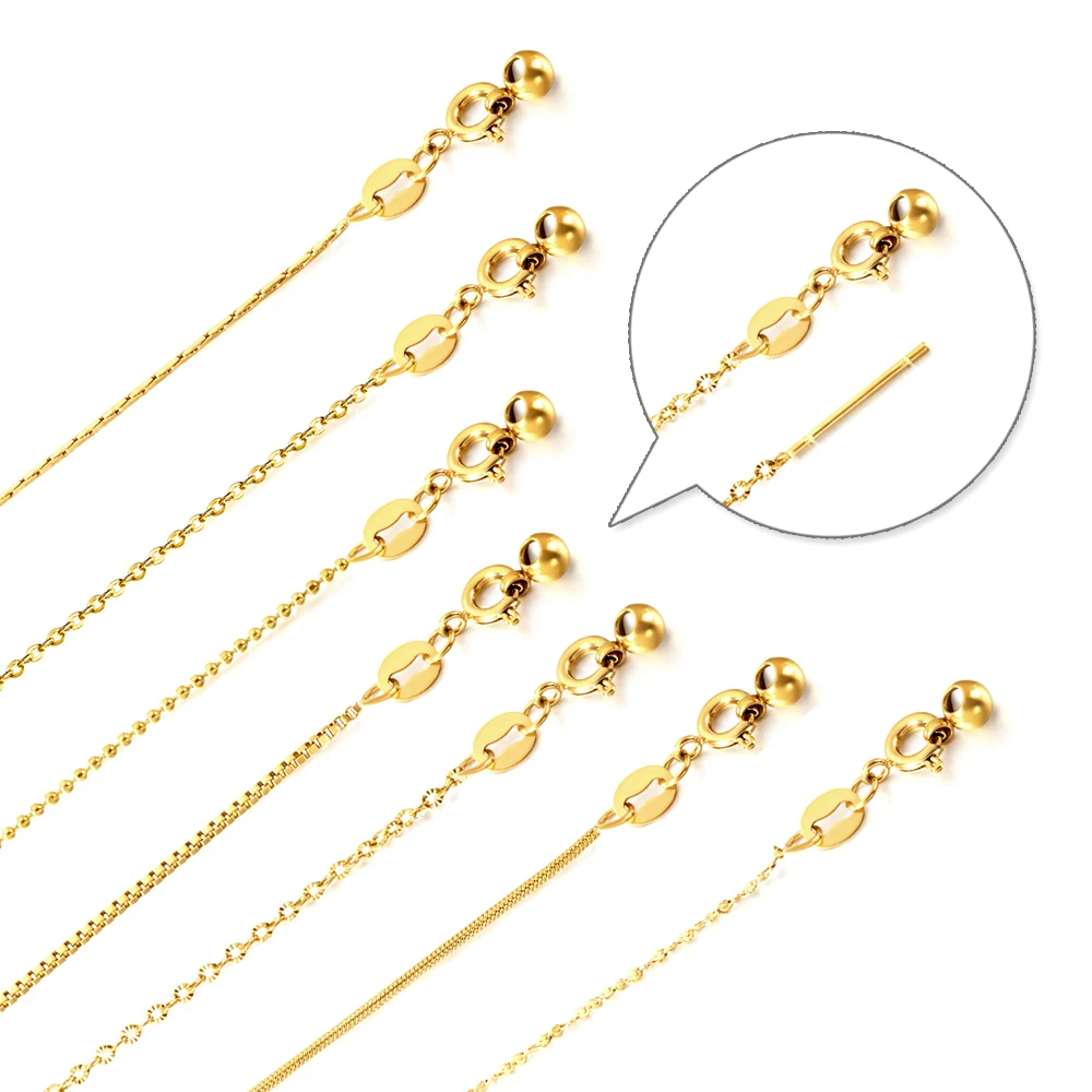 10Pcs Wholesale Stainless Steel Adjustable Necklace Chains 1mm 45cm Slider Clasp Blank Link Chain DIY Jewelry Making Supplies