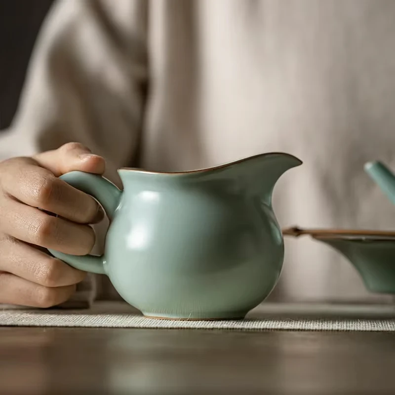 250ml Chinese Ru Kiln Fair Cup Handmade Azure Porcelain Public Cup Tea Divider Ceramic Kung Fu Teaware Set Tea Room Accessories