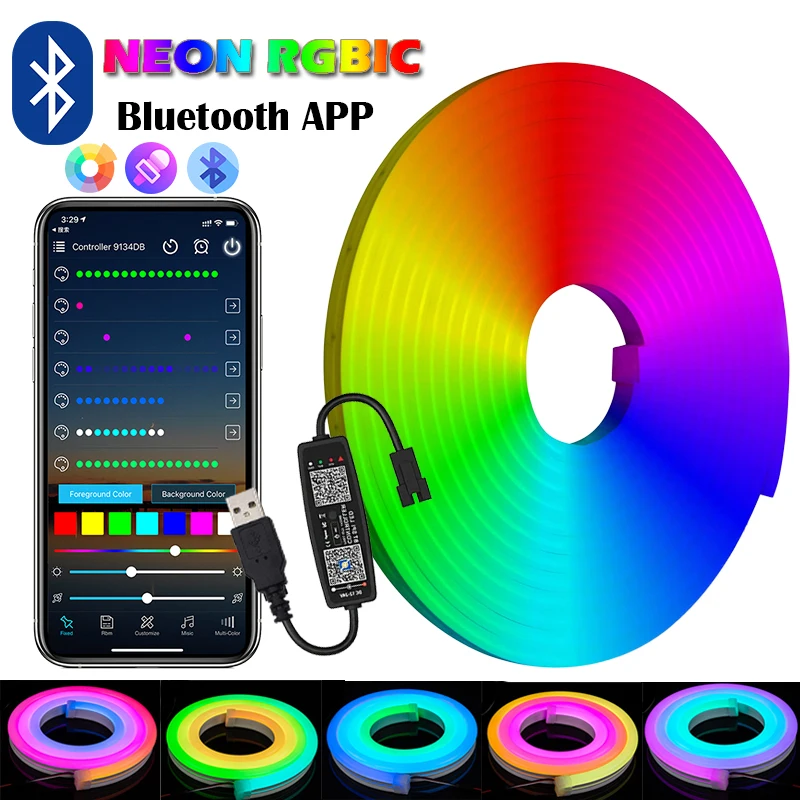 RGBIC Neon Strip Light LED Neon Lights Tape SMD3030 TV Retroilluminazione con sincronizzazione musicale Bluetooth Luces Decorazione luminosa Smart