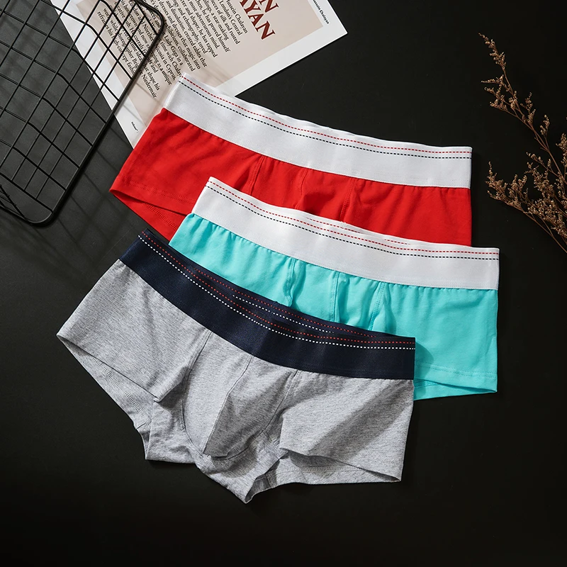 Men\'s flat pants colored cotton u convex sexy low waist youth four corner underwear summer trendy men\'s underwear breat