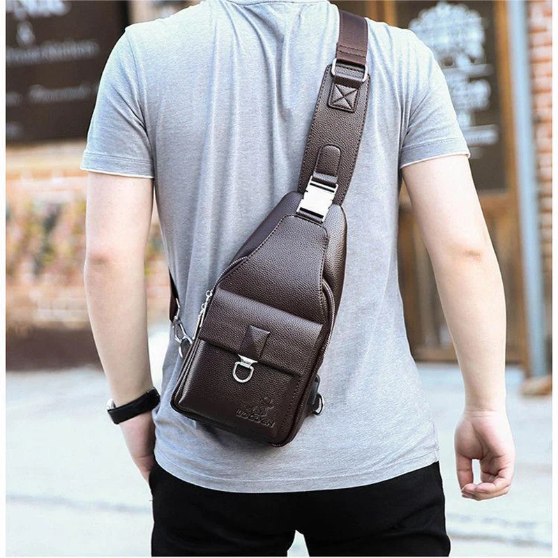 Men\'s waist bag, shoulder bag, charging chest bag, wallet and glasses, fashionable and casual shoulder bag, crossbody bag, water