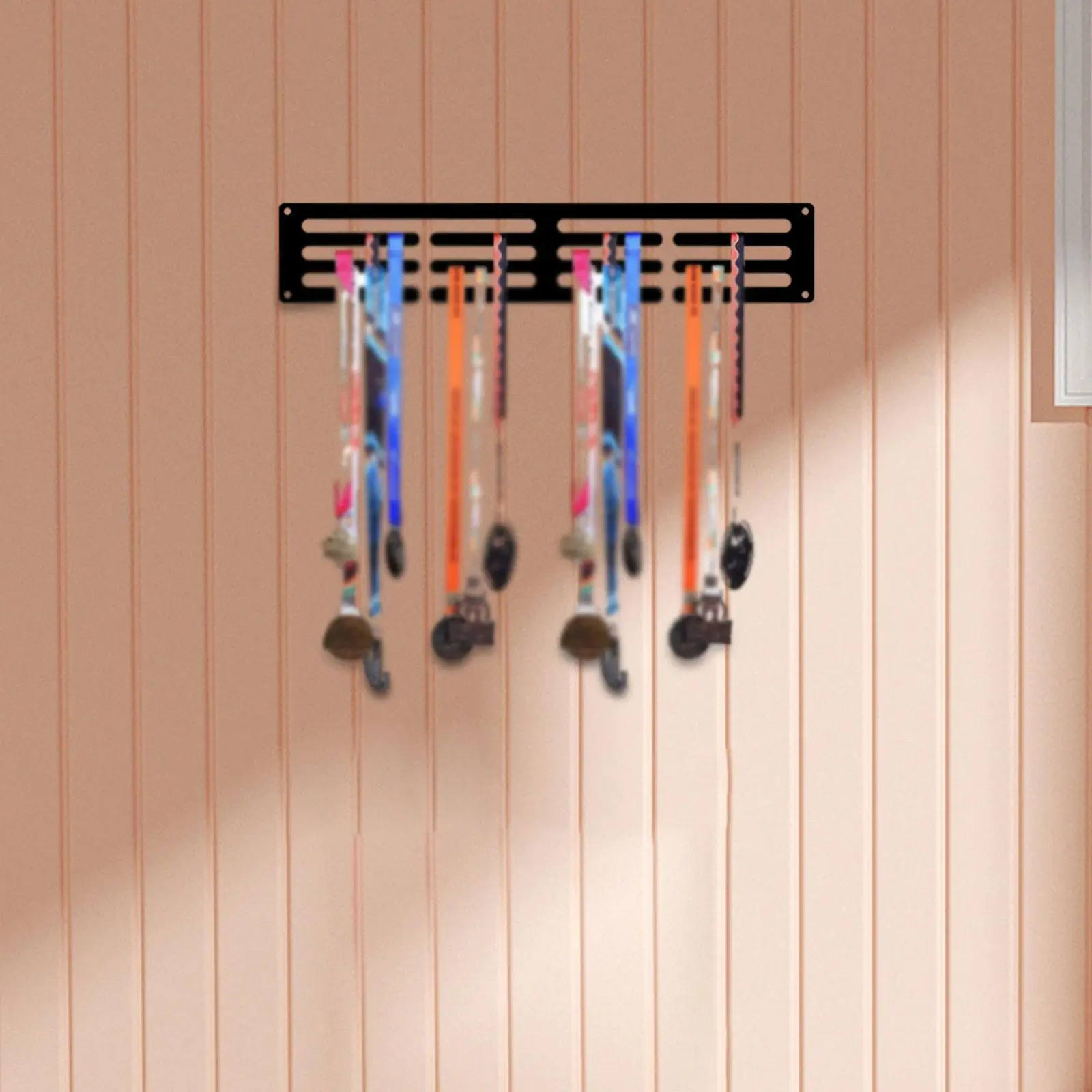 Medal Holder Wall Mount Rack Black Iron Award Display Organizer for Running Soccer Gymnastics Sports Badges for Wall Decor