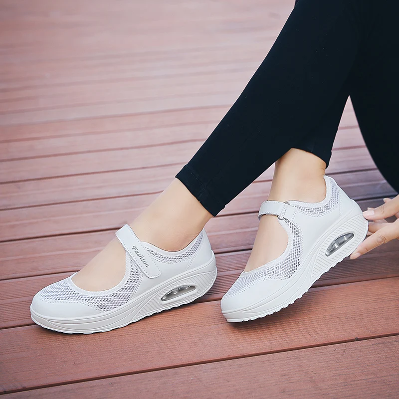 Summer Mesh Casual Women\'s Shoes Sports Shoes IncreaseOutdoor Thick Bottom Slope Heel Breathable Hiking Shoes Large Size