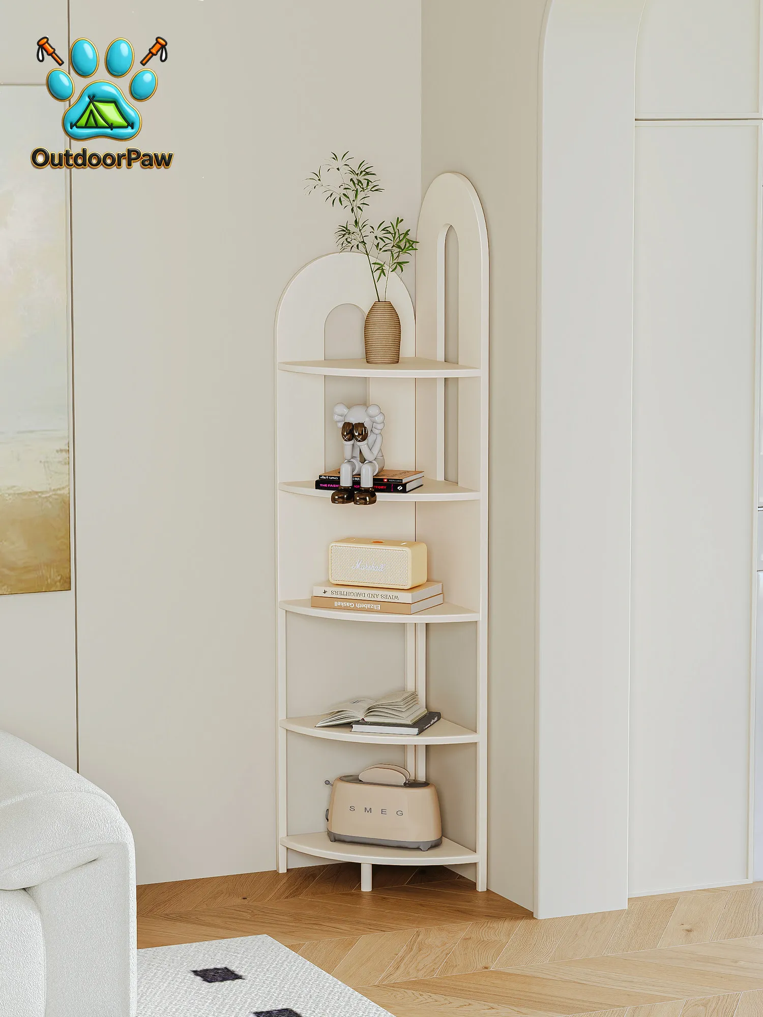 French living room wrought iron corner bookshelf against the wall and floor storage rack triangular vertical corner bookcase