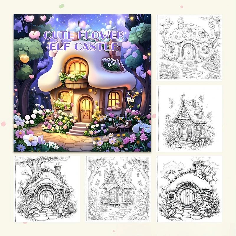 Thick Flower Elf Castle Coloring Book Graffiti Drawing Notebook Anti-Bleed Paper Stress Relief Bulk Wholesale