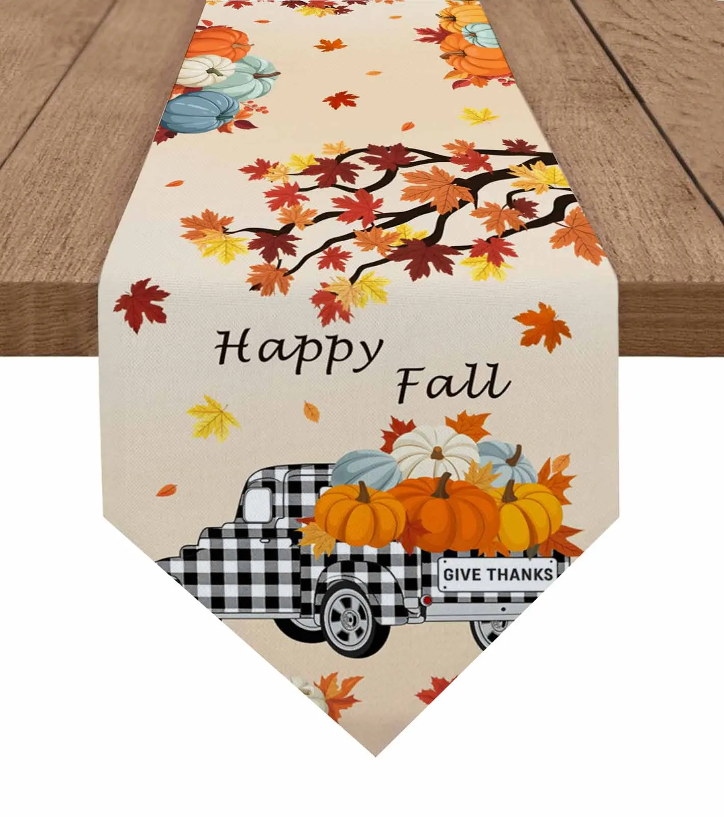 

Thanksgiving Truck Maple Leaf Table Runner Cotton Linen Wedding Table Decor Tablecloth Kitchen Decor Table Cover
