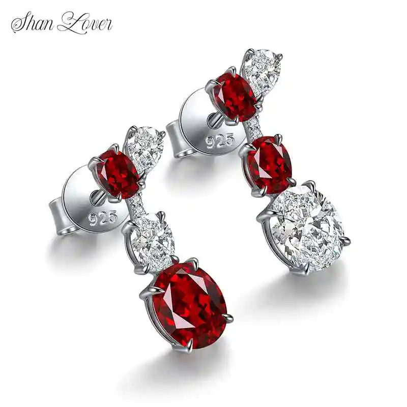 

Брендовые серьги ShanLover, выращенные в лаборатории драгоценные камни, рубиновые серьги-гвоздики, настоящие серьги из стерлингового серебра 925, изысканно изготовленные голубиные криво-красные украшения
