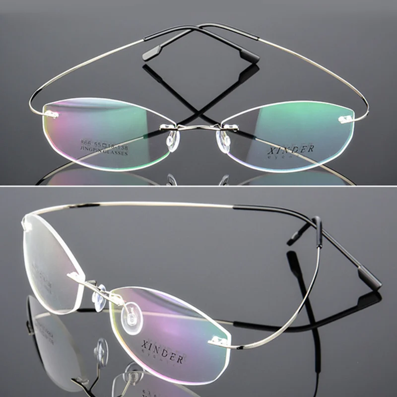 Rimless Myopia Glasses -0.5 to -8.0 Men Women Frameless Alloy Prescription Spectacles Blue Light Blocking Or Photochromic UF176