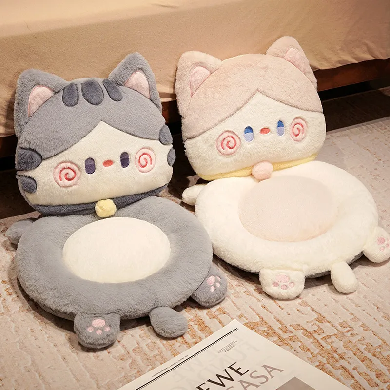 Soft Cats Pillow Cartoon Stuffed Lumbar Support Chair Seat Cushion Animal Plush Toy Office Sofa Home Decor Funny Gift