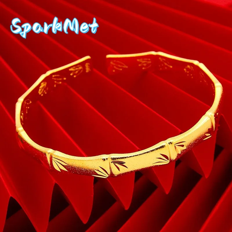 

Браслет Sparkmet 9999 из настоящего золота 24K, золотой браслет с бамбуковым узором, золотые украшения