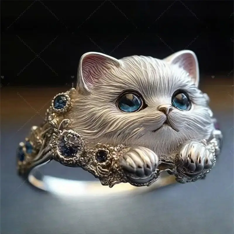 

Нежное кольцо с котенком, индивидуальное, уникальное, простое, элегантное, в стиле премиум-класса, чувство ниши, оригинальный дизайн, универсальное