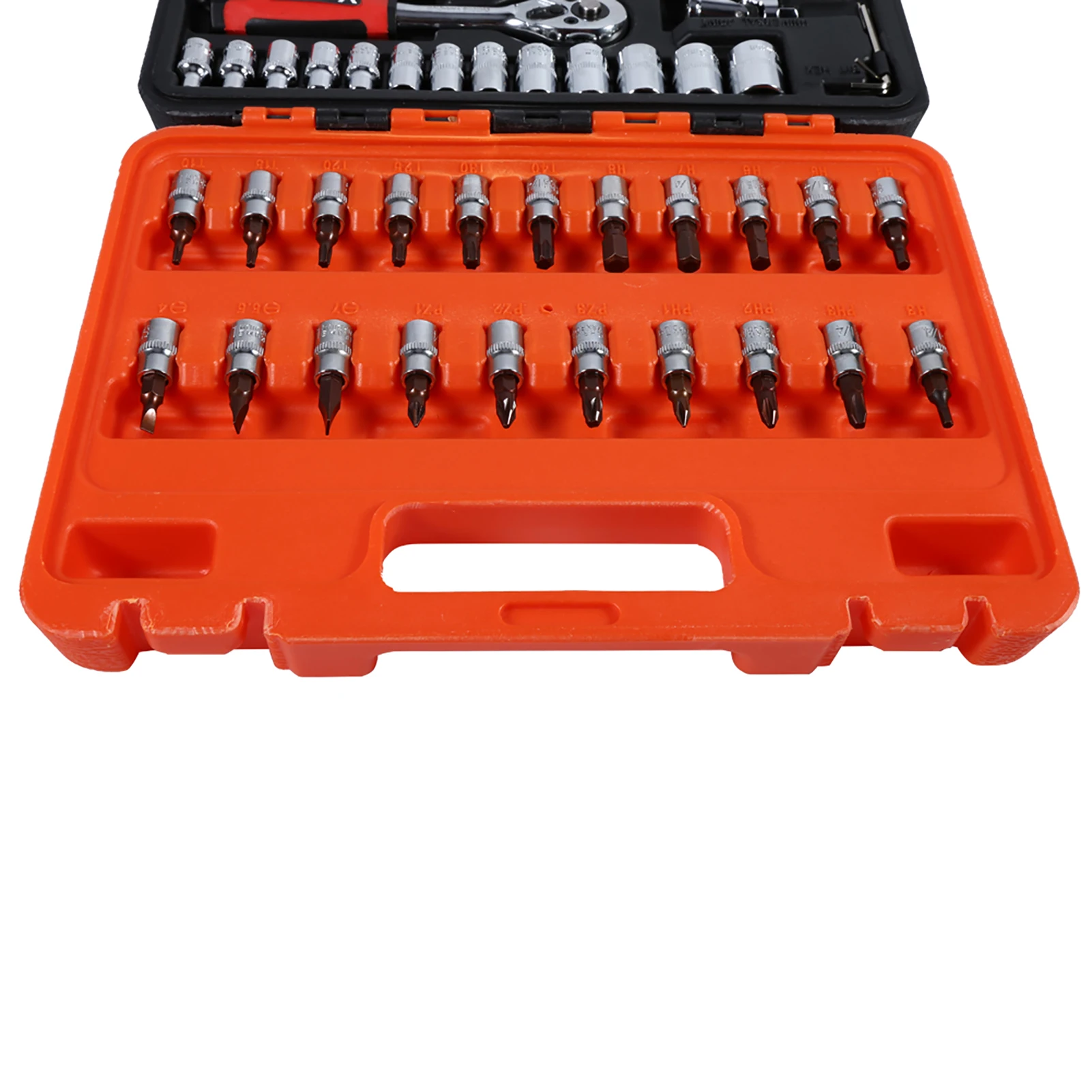 Set Kunci Soket 46 pcs 1/4 inci dengan Batang Ekstensi Metrik, Kotak, dan Ratchet