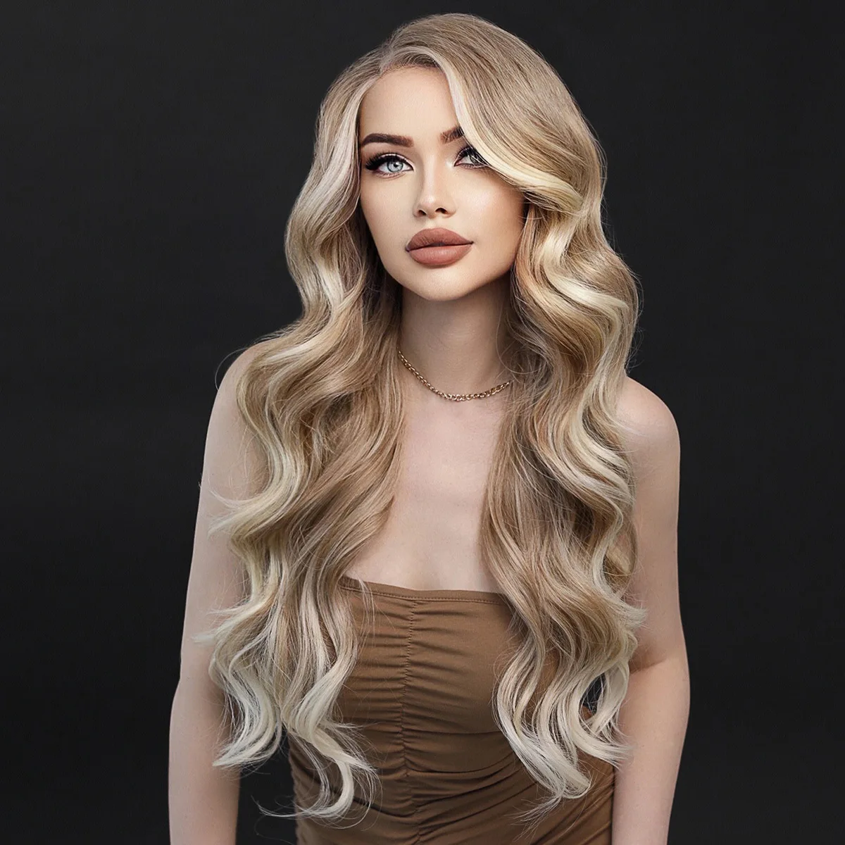 

Synthetic Lace Front Wig Side Part Long Loose Wave for Brown Small High Temperature Fiber Heat Resistant