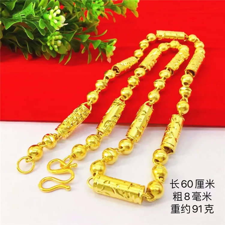 Luxury 24K 9999 Pure Gold real gold Men's Hollow Pearls Dragon and Phoenix Necklace Men's Necklace