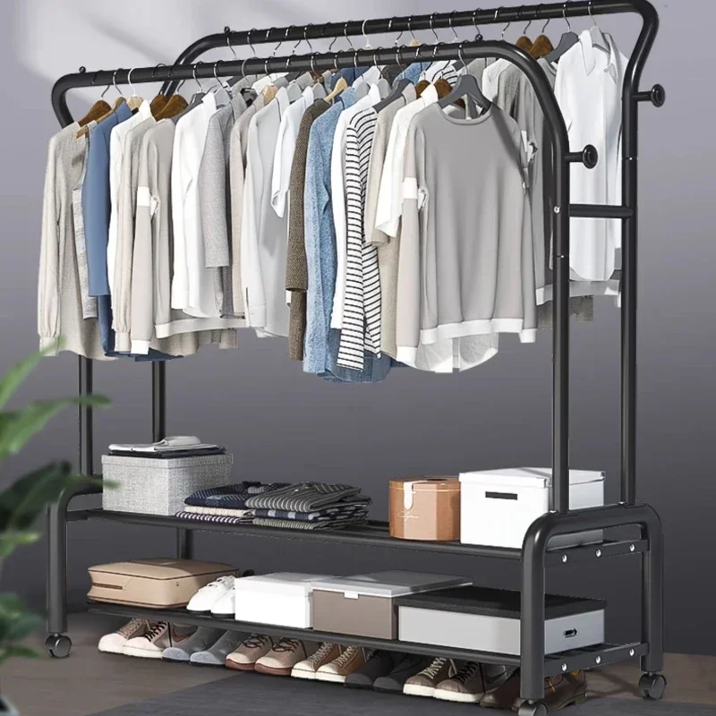 

DualRow Versatile Wardrobe with Wheels Movable Clothes Rack, 150 LBS Load Bearing, Home Storage Solution, Portable Closet