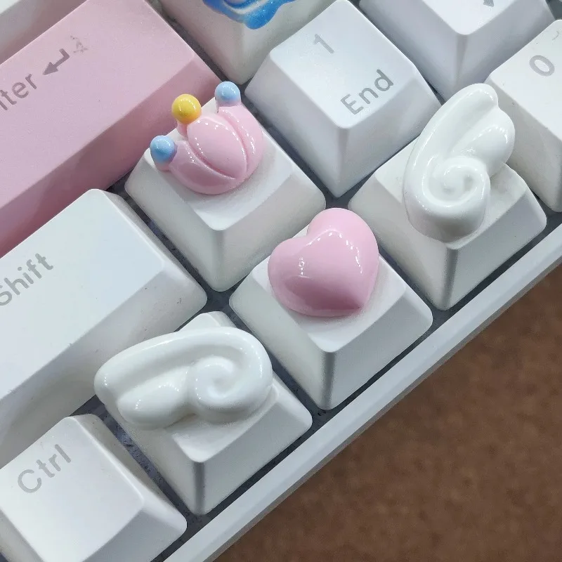 4Pcs Cartoon Crowns Heart Angel Wings Keycap Set for Cherry MX Switch Cute Handmade Custom Keycaps DIY WASD Key Creative Gifts