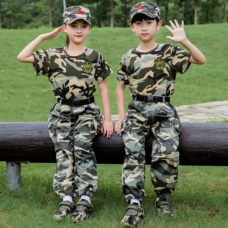 Tuta mimetica per bambini estate scuola primaria e secondaria tuta da allenamento militare Performance per ragazzi e ragazze