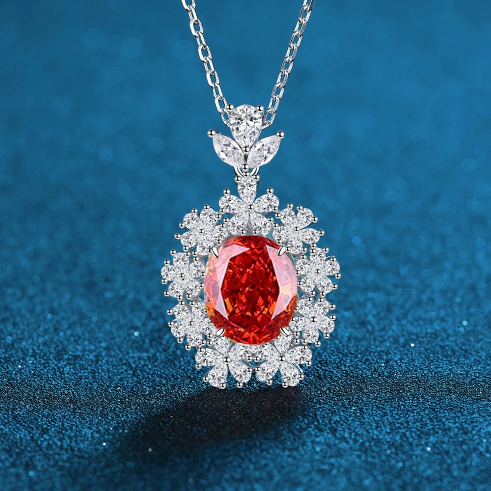 Wong Rain 100% 925 Sterling Silver Oval Cut 12*14 MM Ruby Citrine Sapphire High Carbon Diamond Gemstone Pendant Necklace Jewelry