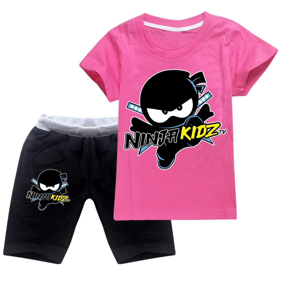 Ninja Kidz Summer children's clothing set Boys and girls cartoon T-shirt shorts set boutique children's clothing