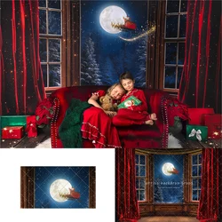 Magical Christmas Eve View Backdrops Kids Baby Photography Props Child Adult Photocall Evening Moon Windows Backgrounds