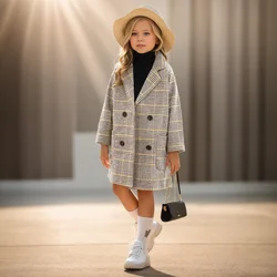 Girls Winter Long Jacket Outerwear Plaid Pattern Jacket For Girl Thick Warm Kids Coat Outerwear Teenage Children Clothings