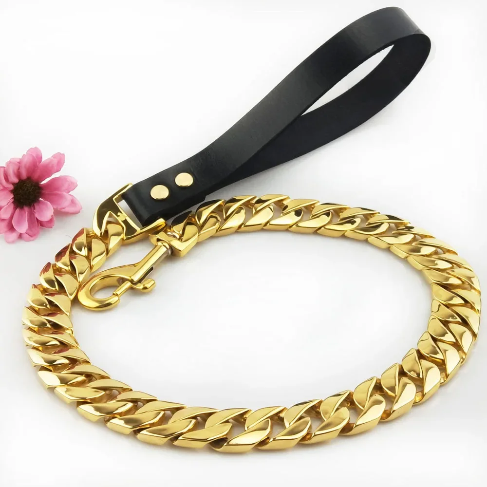

30mm Exaggerated Heavy Tone Slip Dog Cuban Pet Leash Collar Traction Rope Super Strong Pet Traction Practical Leashes Necklace