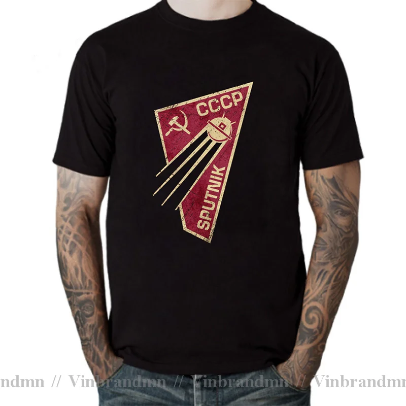 CCCP Rocket Luna Sputnik T-Shirts CCCP Boctok T Shirts men USSR Soviet Union Satelite Space Program T-shirt KGB Moscow Tee shirt