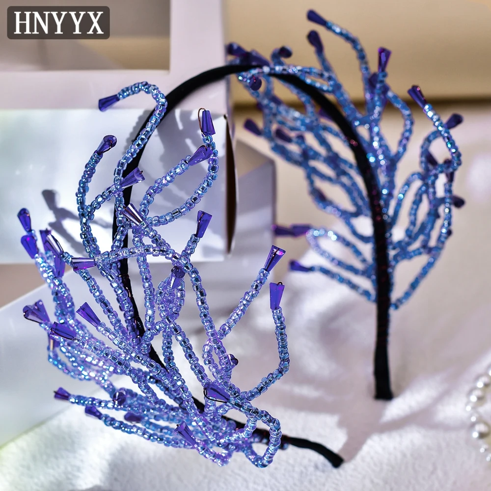 

HNYYX New Design Headband Blue Crystal Beaded Hair Accessories Fashion Women's Hairbands Party Festival Hair Jewelry A28