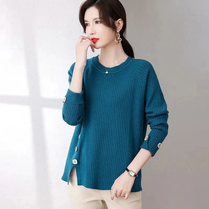 Pull basique à col rond pour femmes, pull chaud, pulls décontractés, mode coréenne, tricots de printemps, chemise à fond, automne, hiver