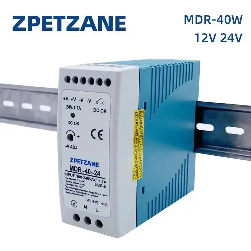 Industrial Mini Transformador de Tensão, MDR-40W 60W DIN Rail Switching Power Supply, SMPS 47-63Hz AC para DC 12V 24V Fonte de Saída
