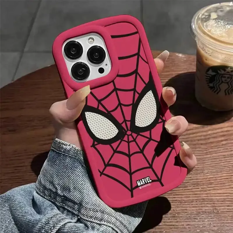 NEW Marvel Spider Man Eyes Net Cool Soft Phone Case For iPhone 16 15 14 13 12 11 Pro Max XR XS MAX Y2K Silicone Pink Back Cover